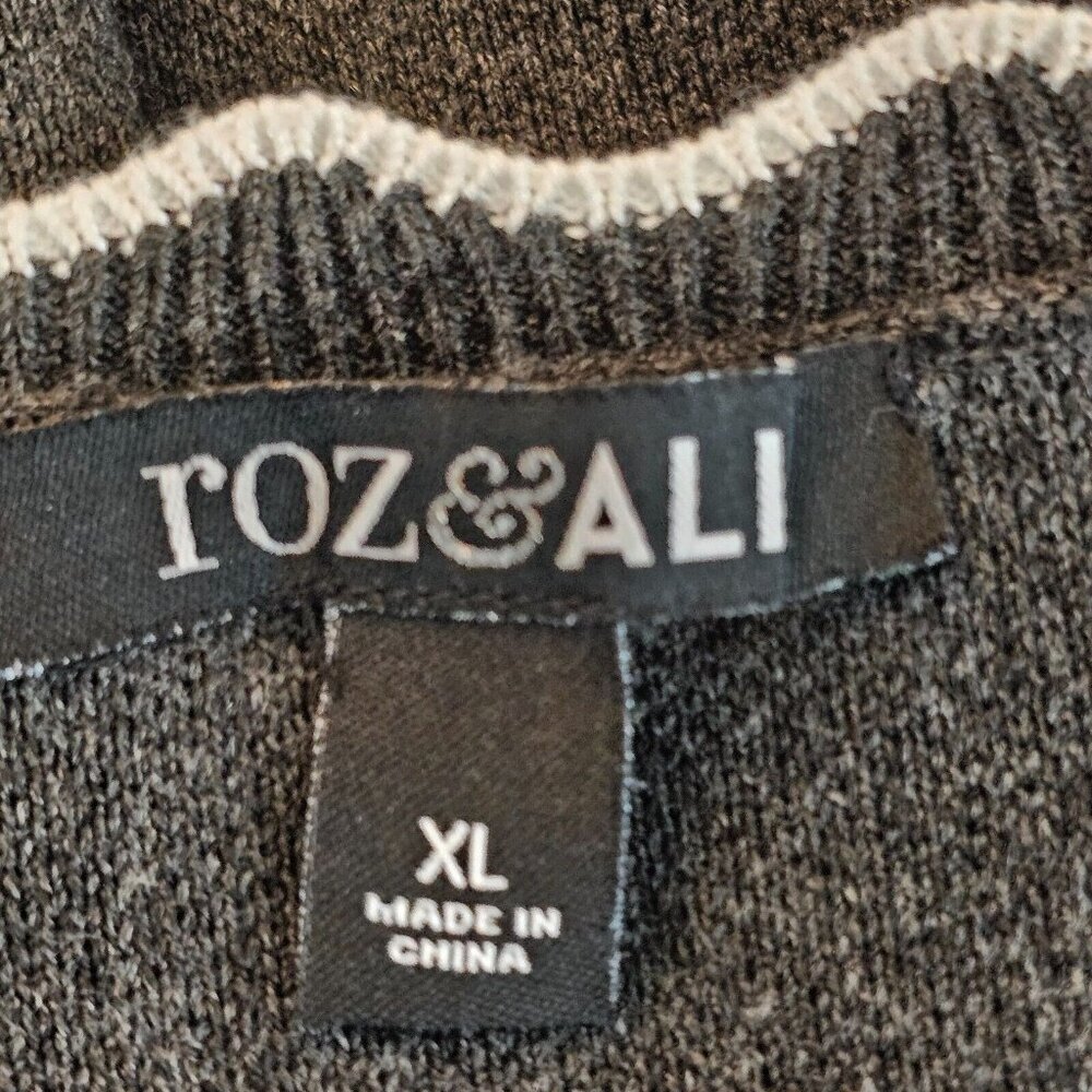 Roz & Ali Sweater Dress Womens XL Gray Bell Sleeve Scalloped Neck Knit Stretch - Picture 5 of 9